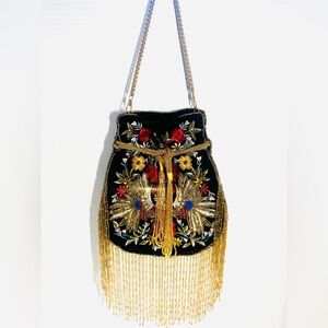 NEW Ramla Mumbai Handmade Embroidered Black and Gold Women's Bag